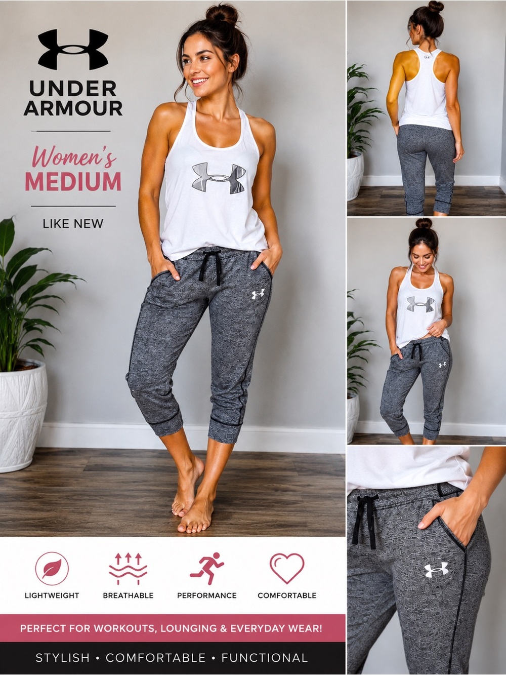 Under Armour Women's White Racerback Tank & Gray Jogger Capris Set